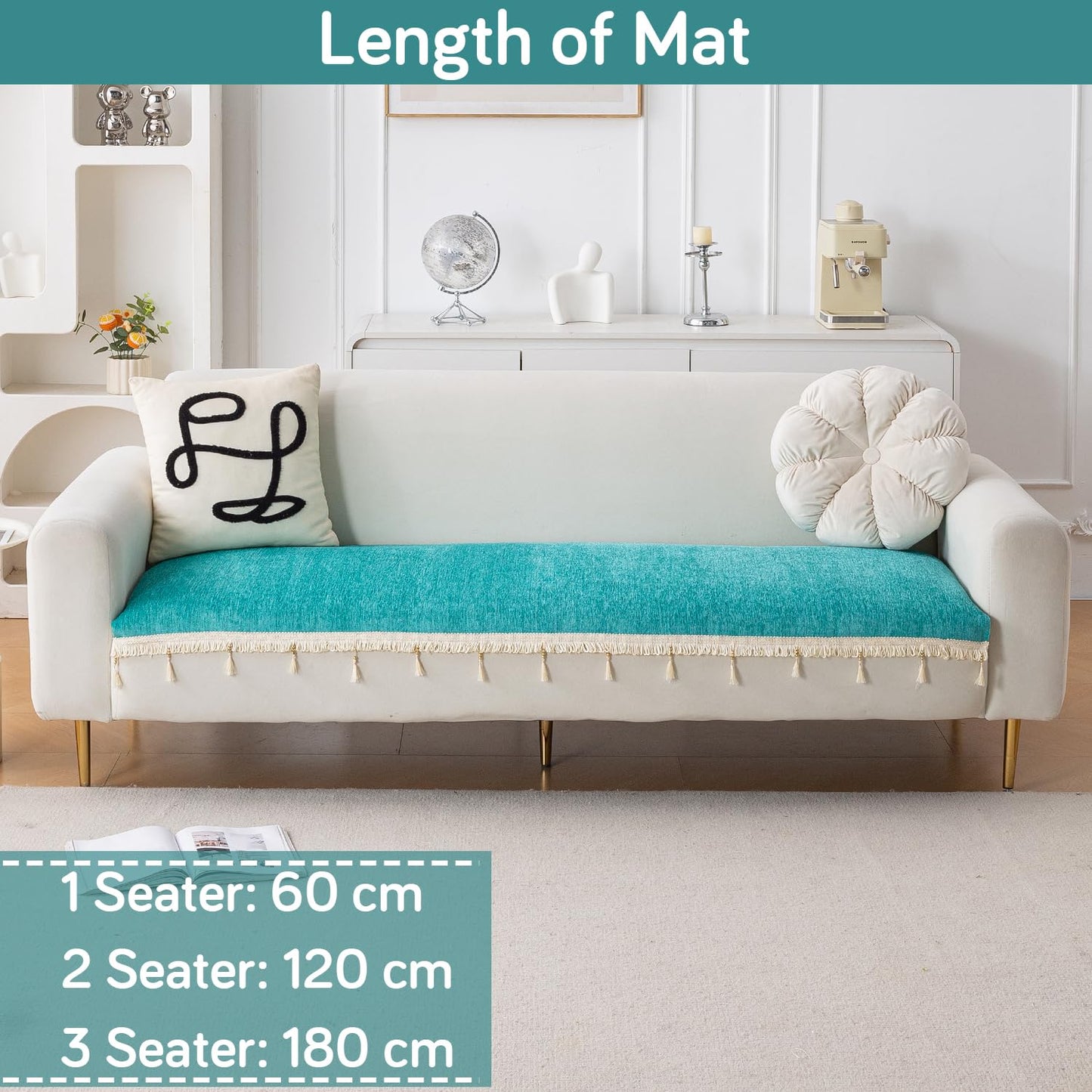 Serenity Tassel Chenille Sofa Cover with Tassel – Ocean Teal