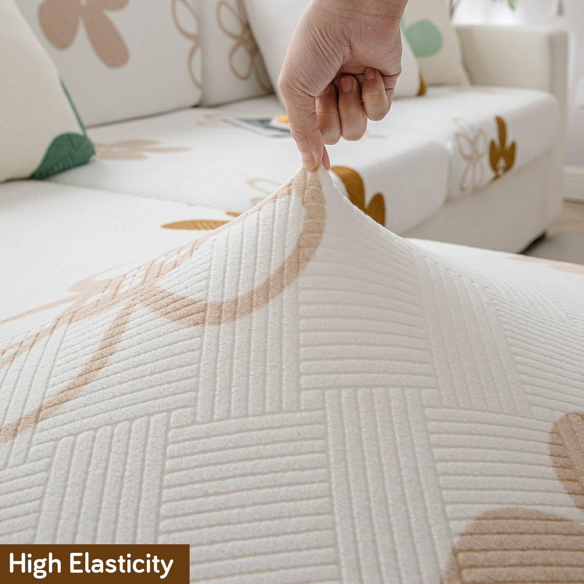 Stretchable Thick Fleece Textured Seat Couch Cushion Cover for 1/2/3 Seater, Russet Brown