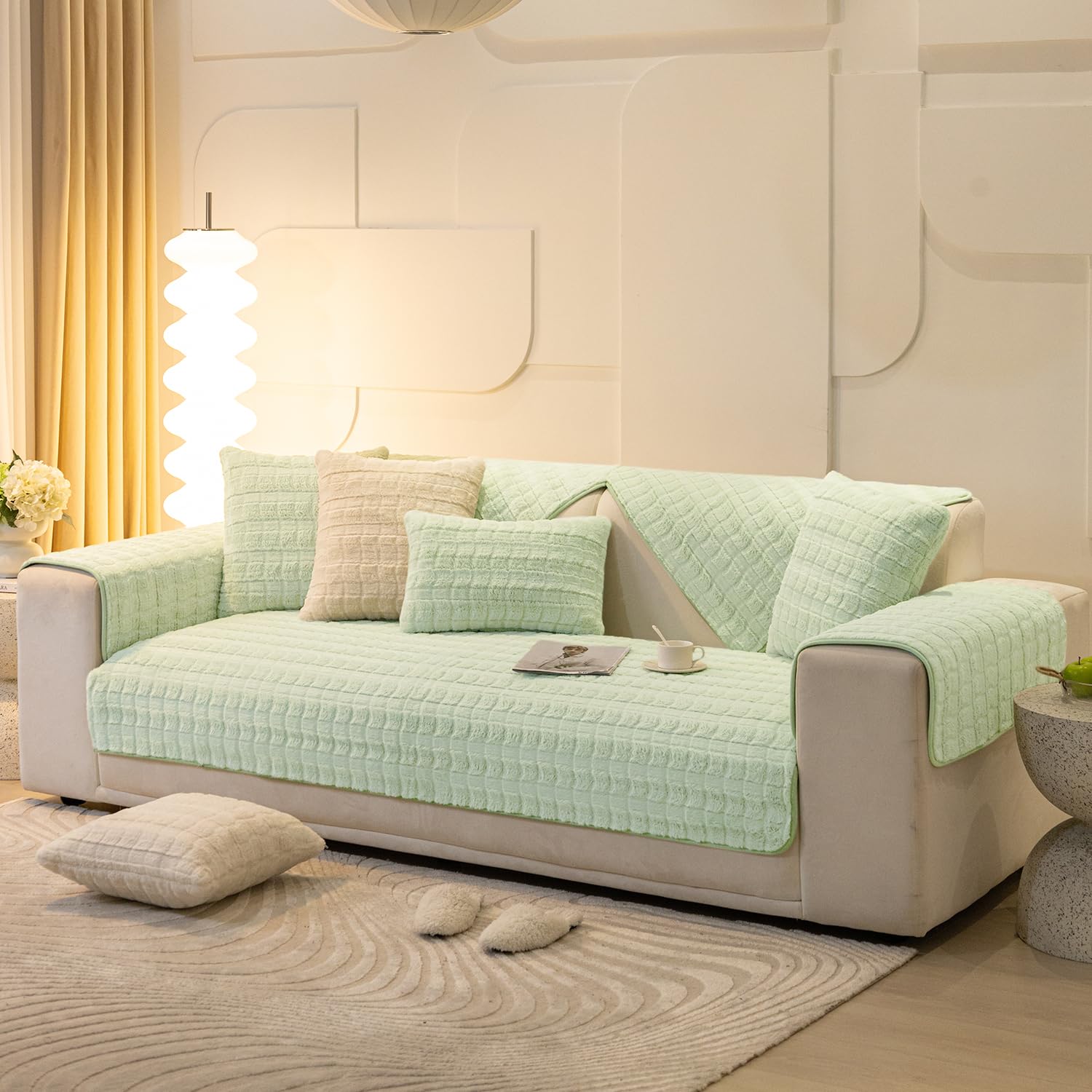 Buy Cozy Pastel Green Colour Zippered Plush Sofa Cushion Covers for Luxury Look
