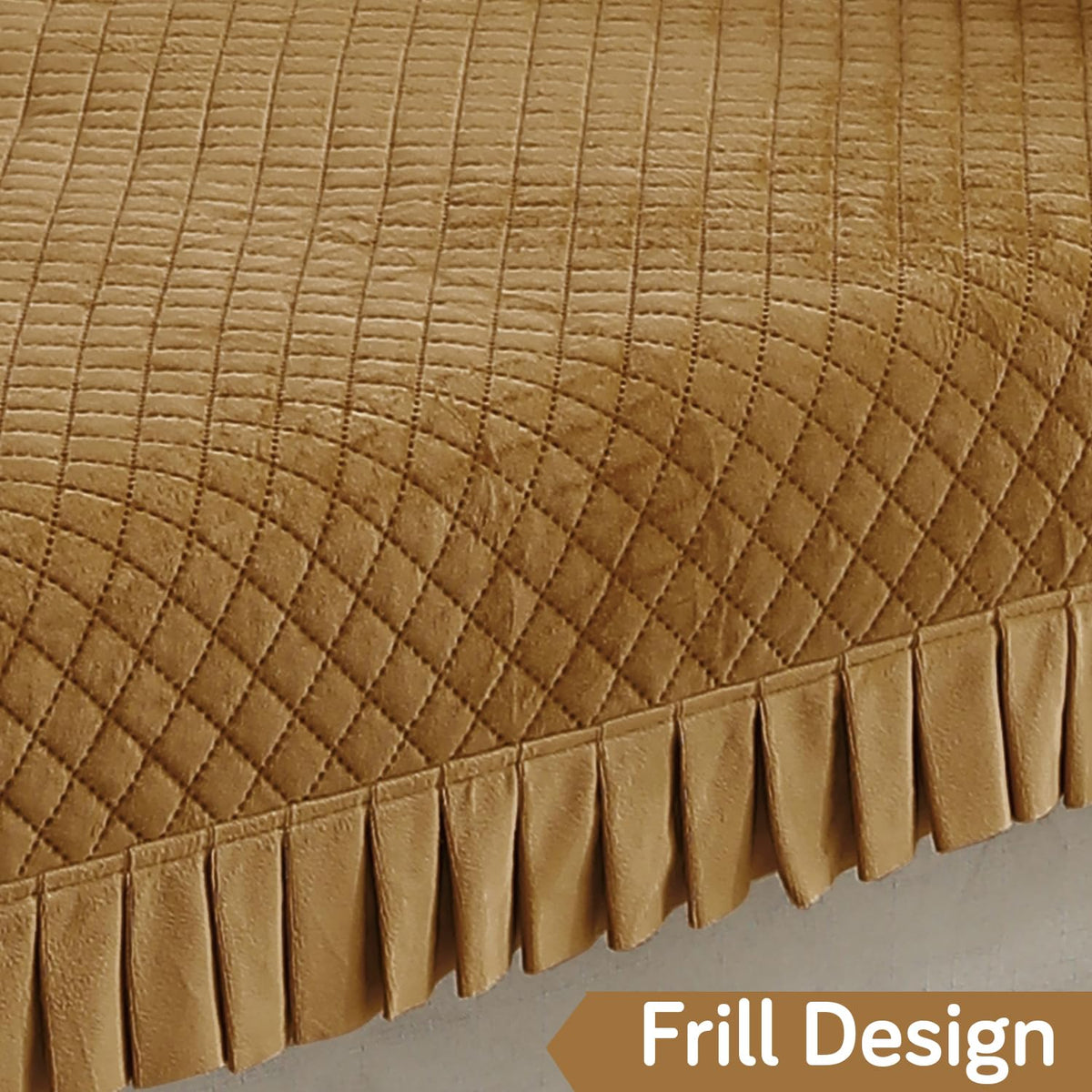 Holland Velvet Sofa Cover Seat Mat with Frill for 1/2/3 - Seater, Gold