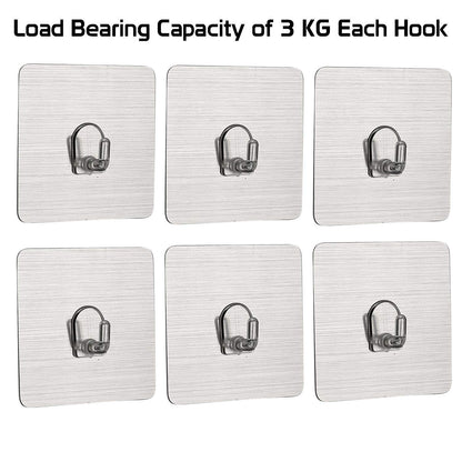 Magic Sticker Series Self Adhesive Hooks, Pack of 6/12 (Load Bearing Capacity of 3 KG Each Hook)