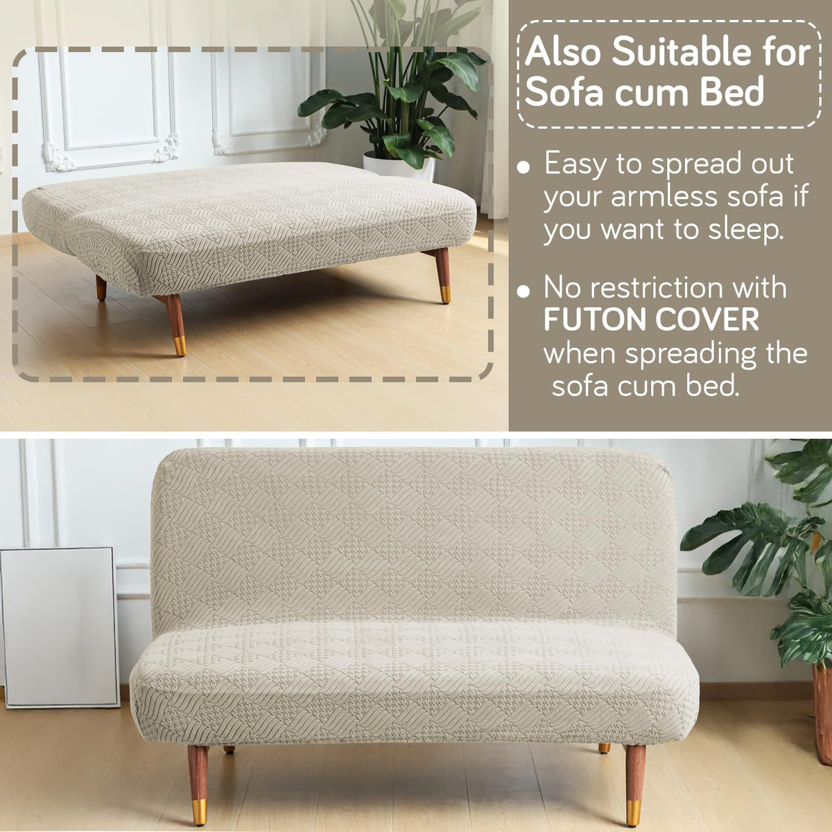 Buy Taupe Brown Colour Futon Sofa Cover For Sofa Cum Bed In Living Room | HOKIPO