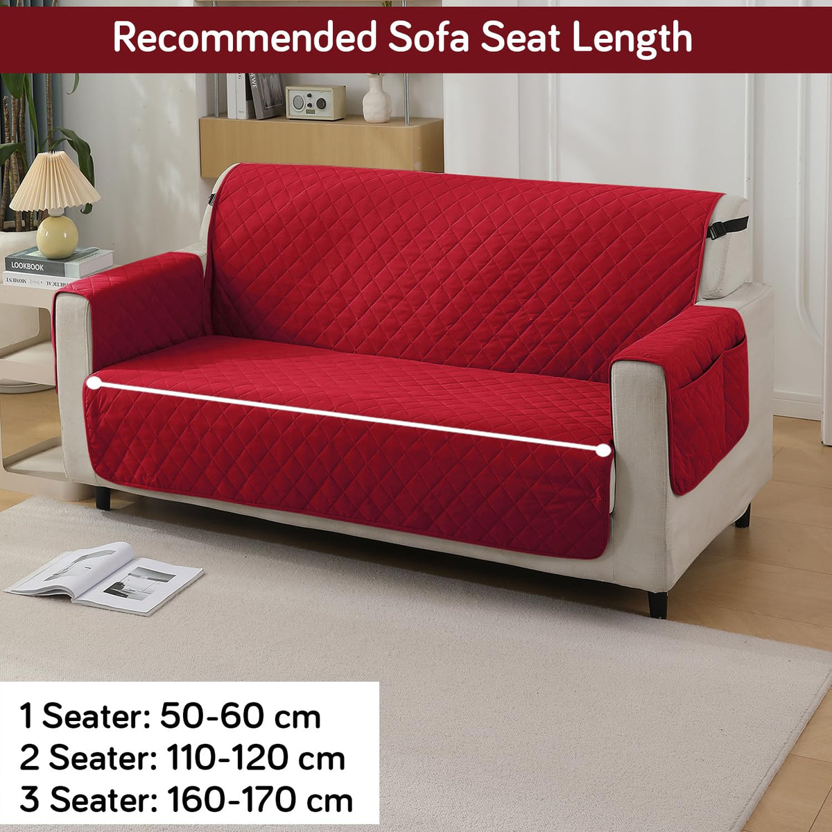 Red colour Two seater quilted waterproof sofa cover | Hokipo