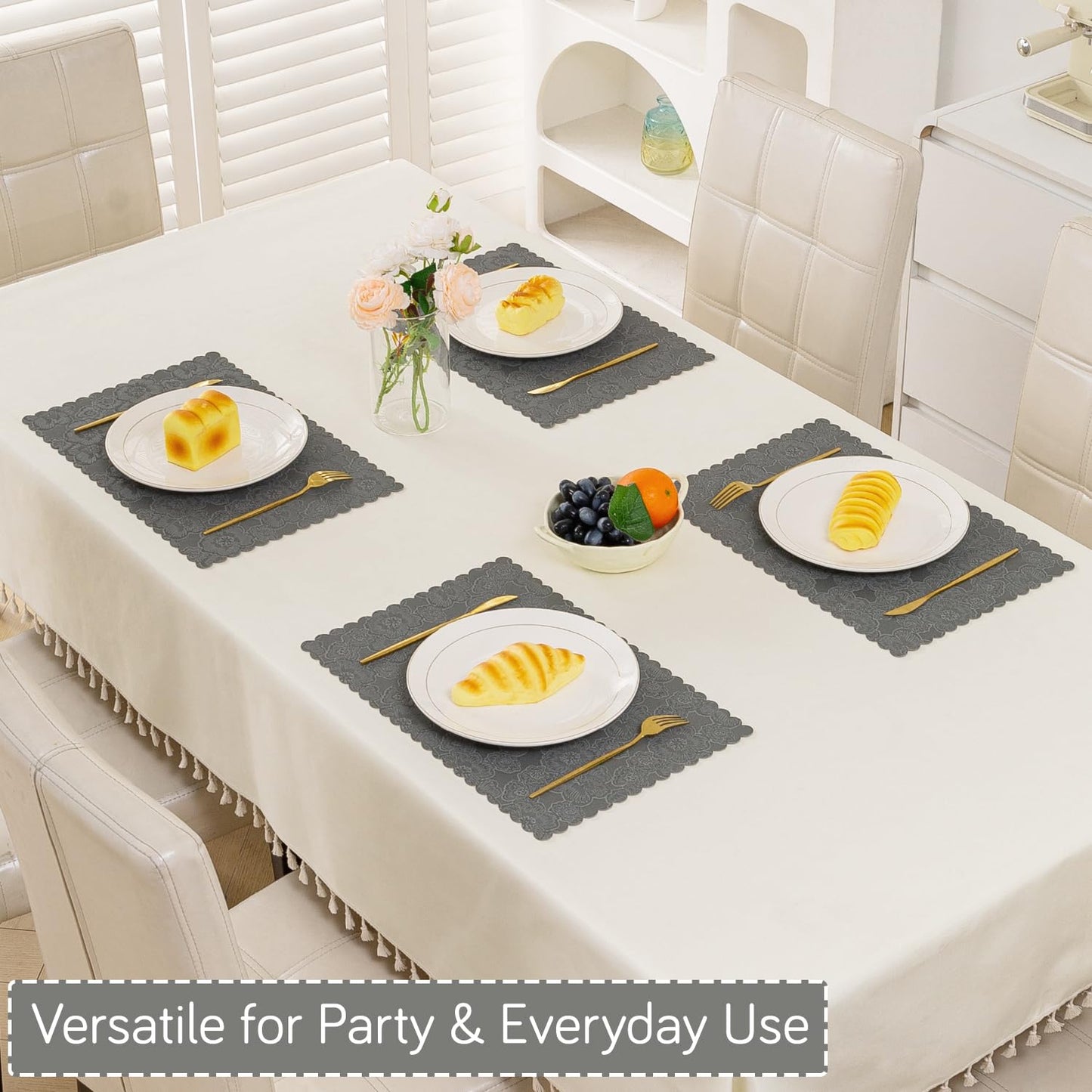 Florista Blush Royal Luxe Faux Leather Mats for Dining Table - Serene Grey