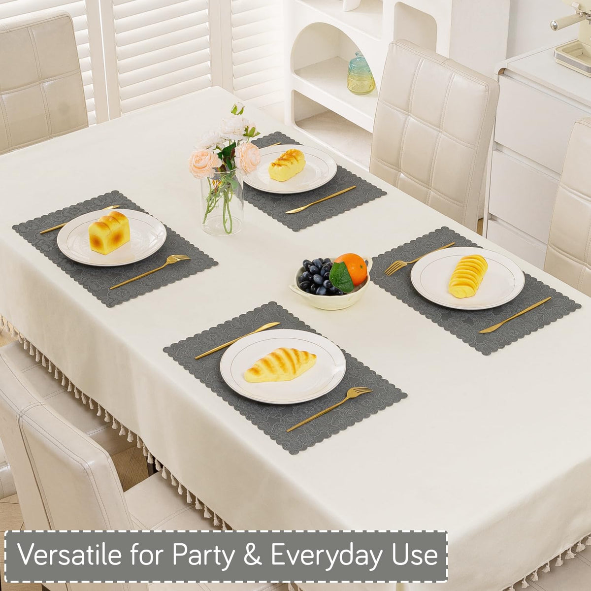 Florista Blush Royal Luxe Faux Leather Mats for Dining Table - Serene Grey