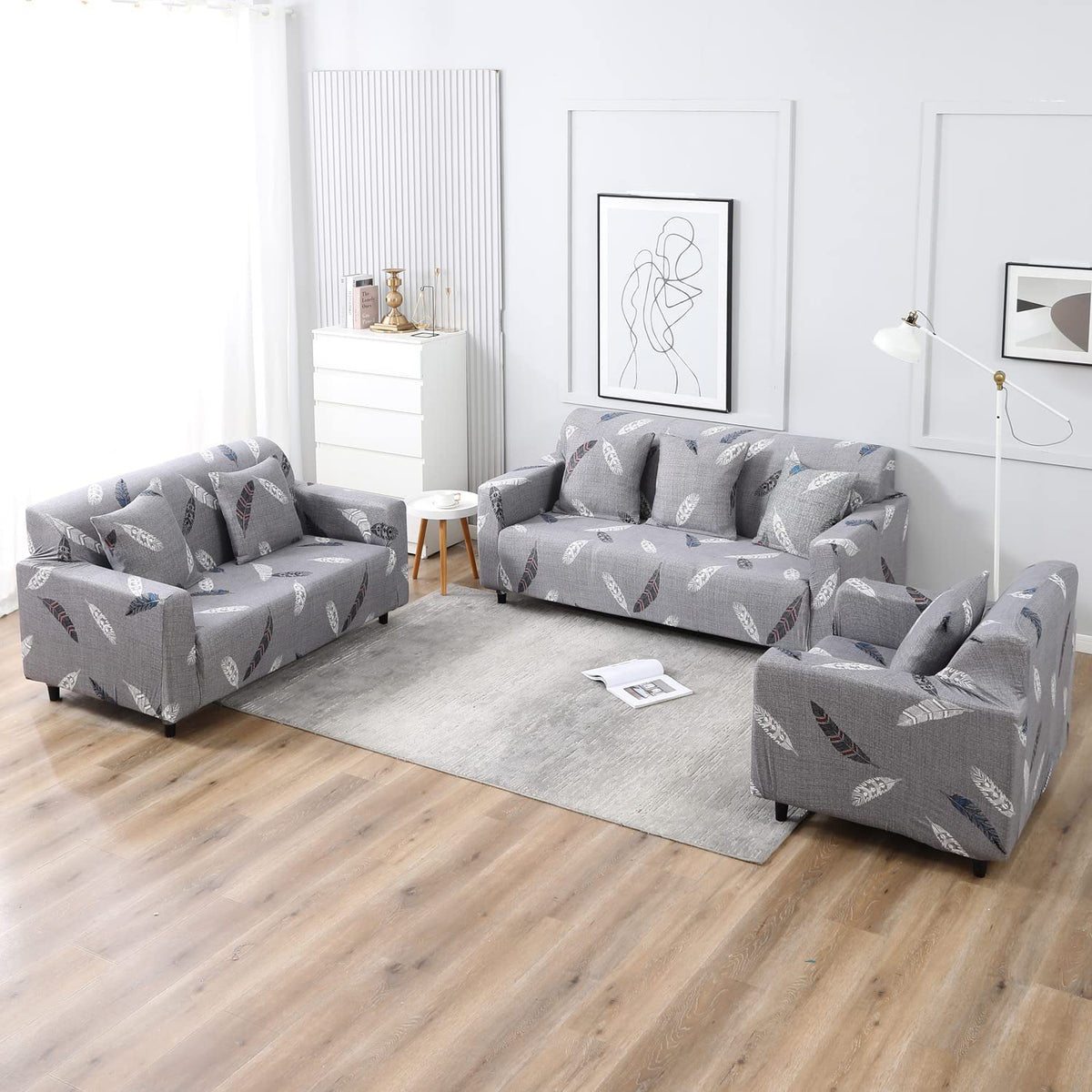 grey feather print zippered sofa cushion covers set of 2
