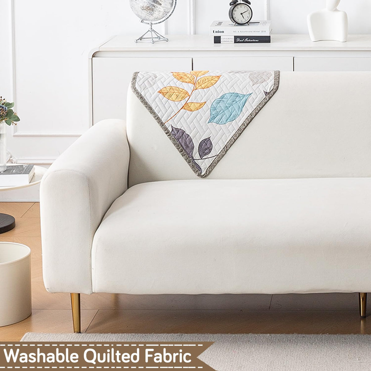 'Homehues' Printed Quilted Sofa Cover Mats, Multicolor Leaves