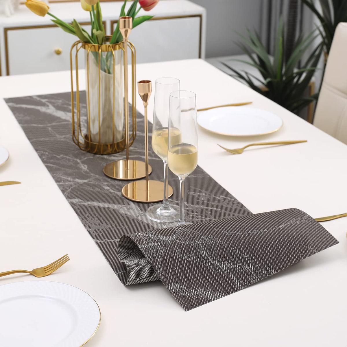 Buy Abstract Brown Colour PVC Table Runner Mat | HOKIPO