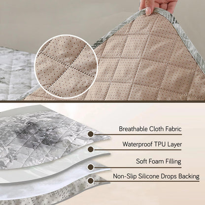 HOKIPO Quilted, Waterproof and Anti-Slip Sofa Cover Mat, Motifs Cloud Grey