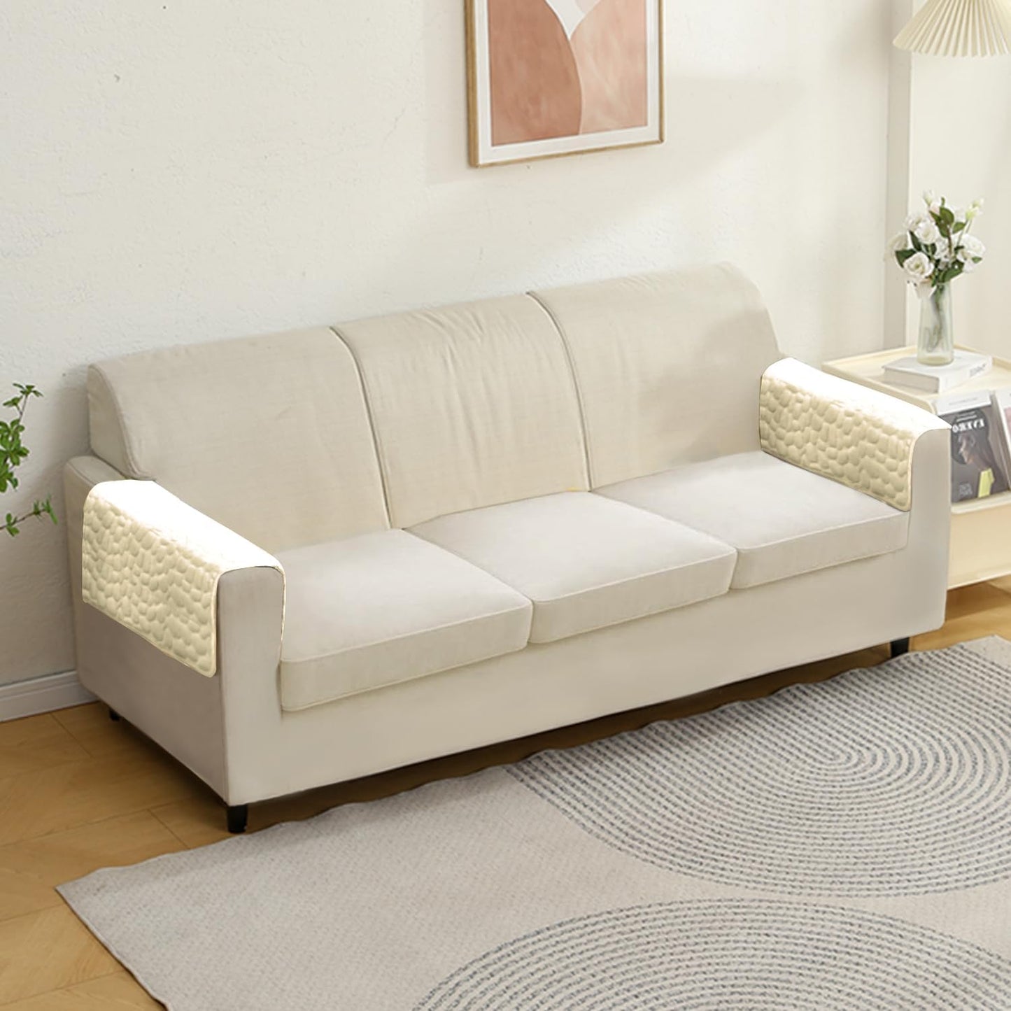 Premium Pebble Milk Velvet Anti Slip Sofa Mats, Bliss White