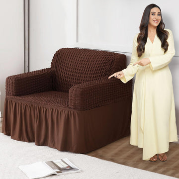 Dark Brown Single seater Elastic Turkish Bubble Frill sofa cover​ set
