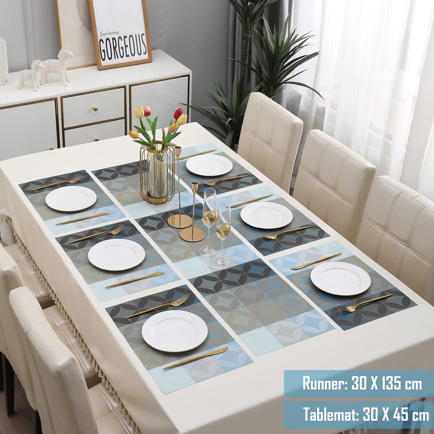 PVC Dining Table Mats, Geometric Blue