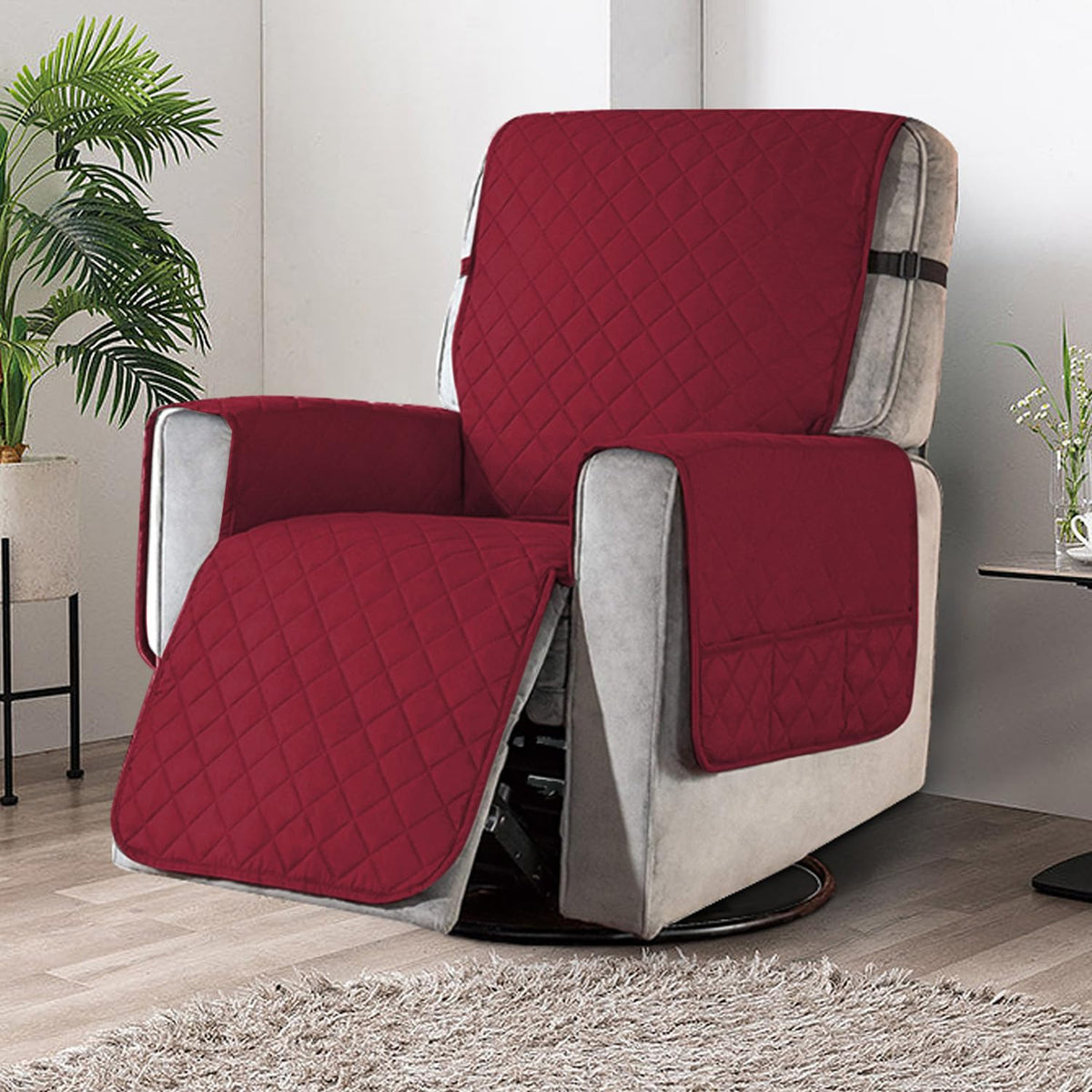 Waterproof Quilted Recliner Sofa Mat for One Seater Recliner Sofa, Burgundy