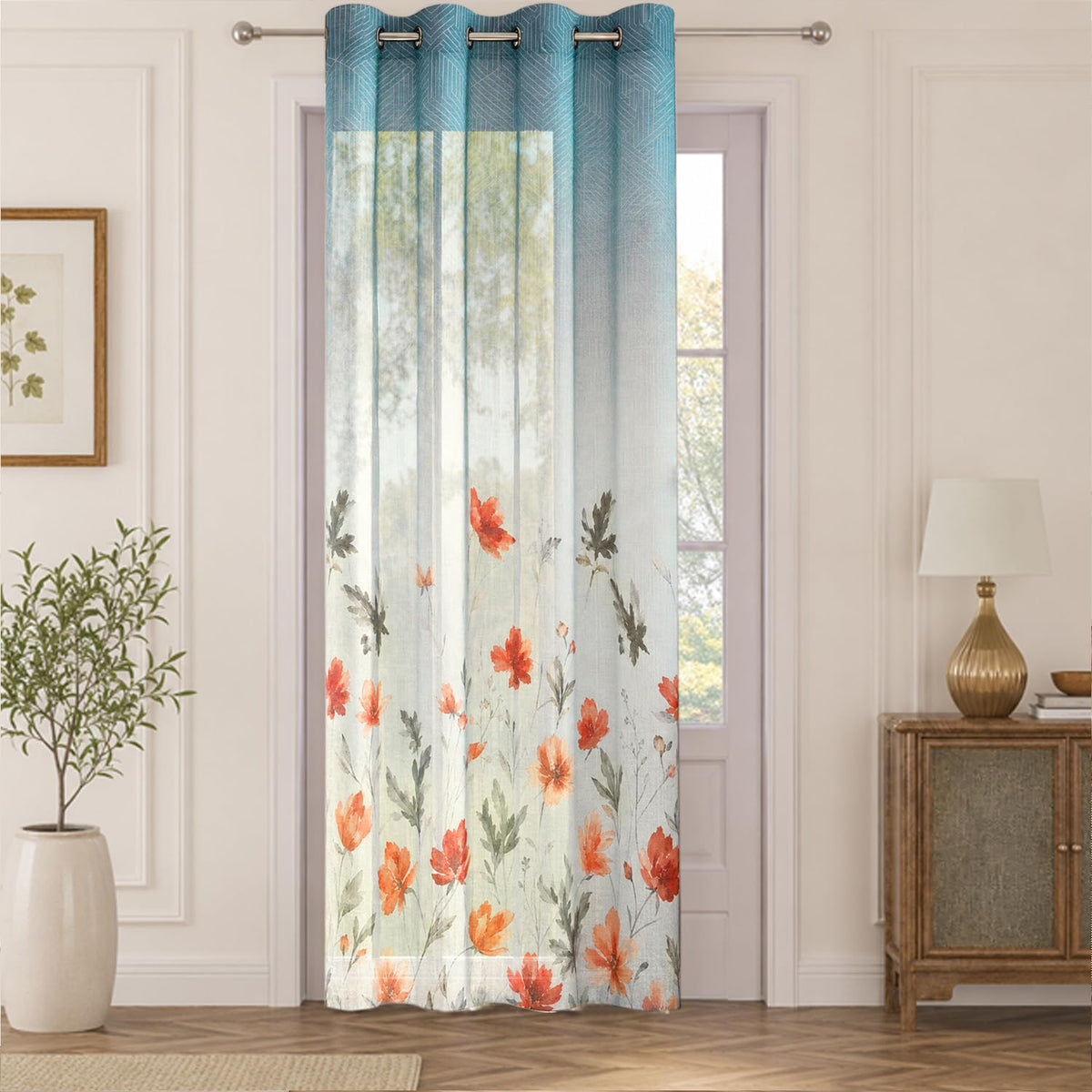 HOKIPO Petal Breeze Sheer Curtains, 7 Feet Long - Coral Drift - image 2