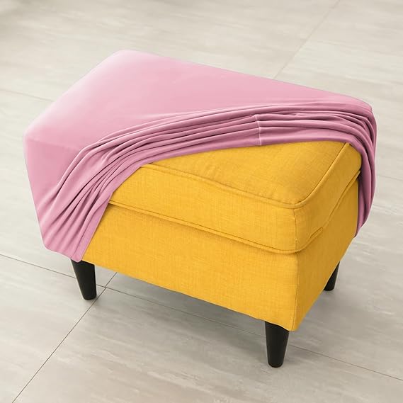 Premium 210 GSM Velvet Stretchable Ottoman Foot Rest Stool Cover, Pink