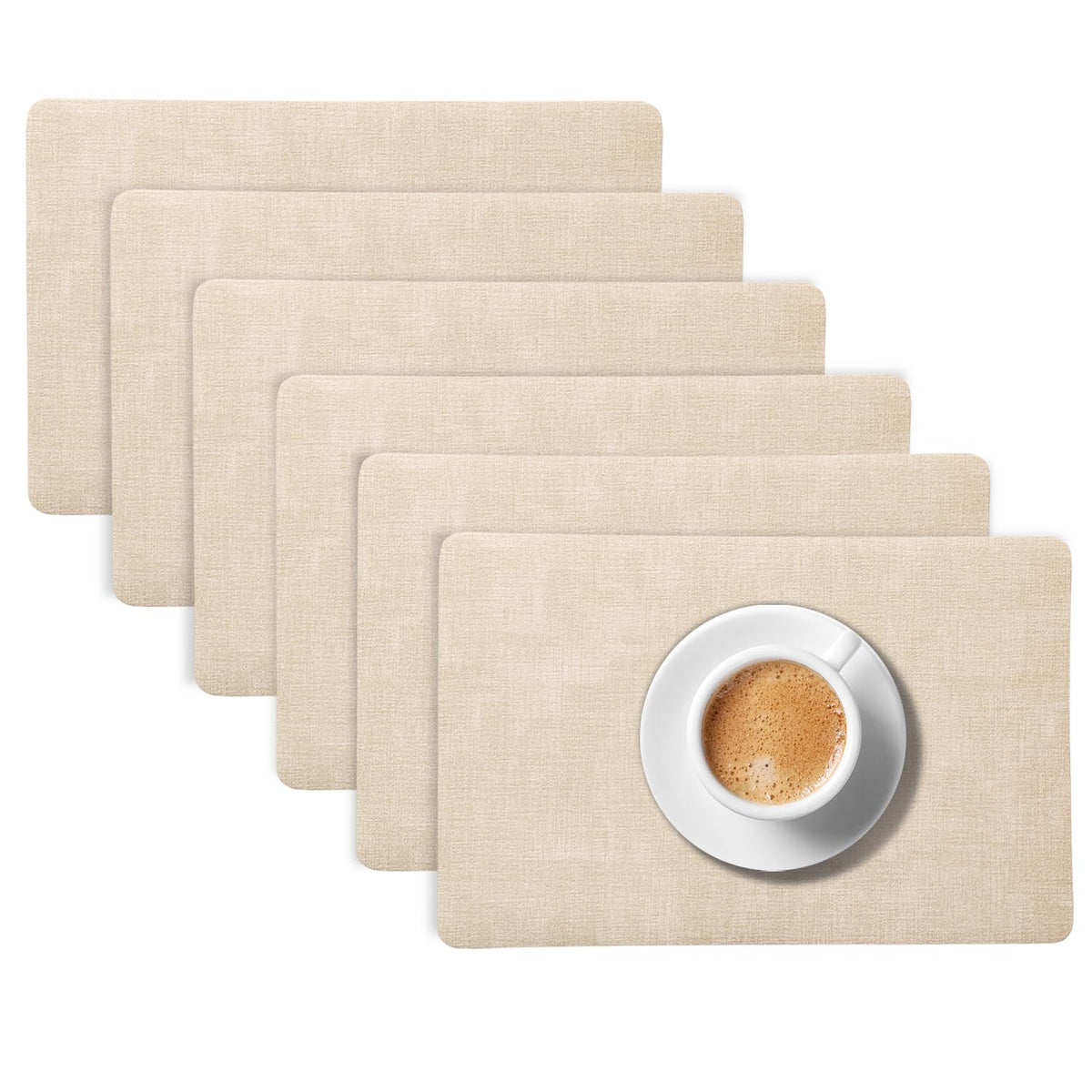 Modern Weaves Royal Luxe Faux Leather Mats for Dining Table - Vanilla Beige