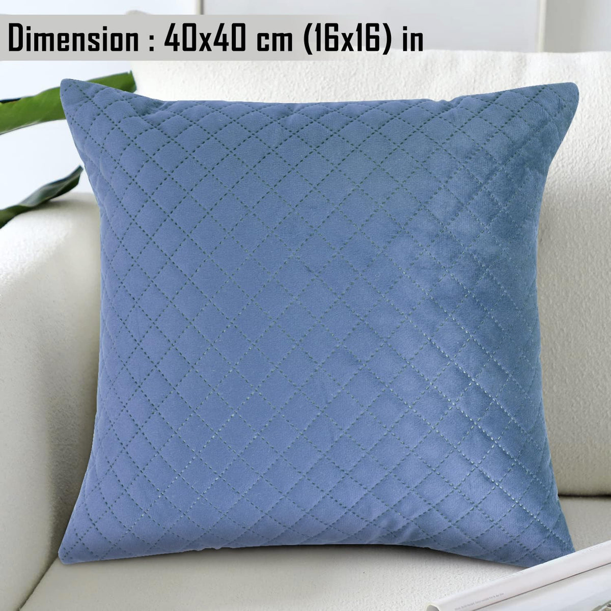 Buy Placid Blue Colour Quilted Velvet Cushion Covers