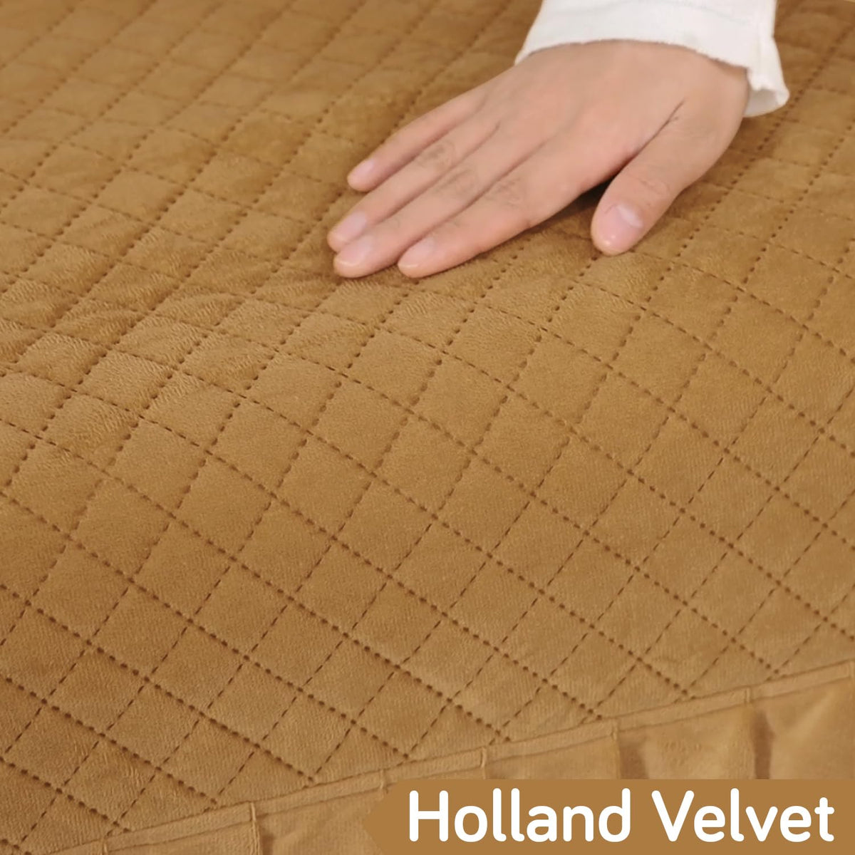Holland Velvet Sofa Cover Seat Mat with Frill for 1/2/3 - Seater, Gold