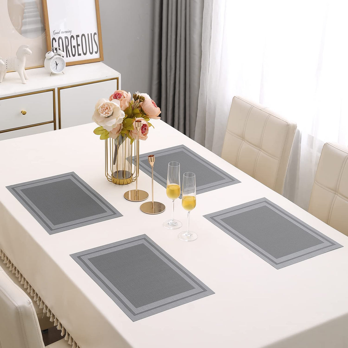 PVC Dining Table Mats, Grey