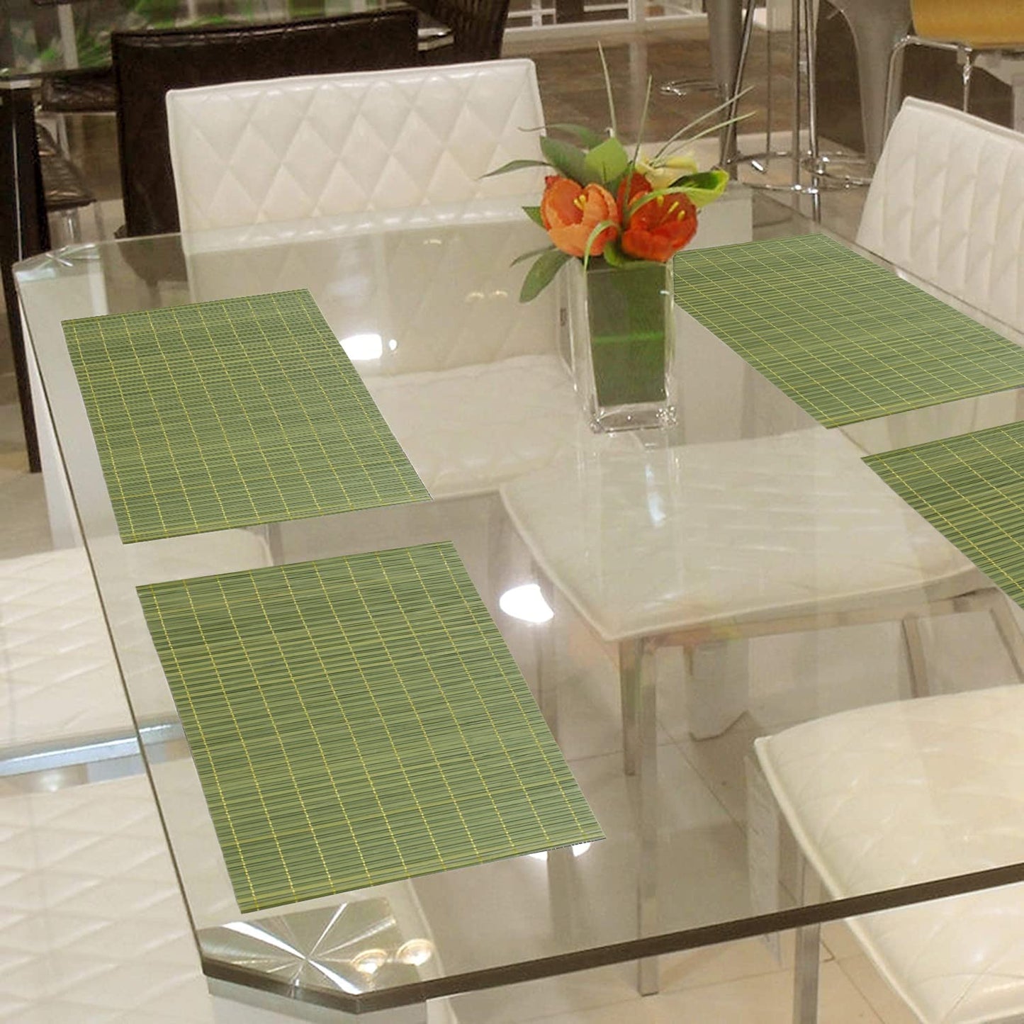Heat Resistant Bamboo Table Mats Set of 6, 45 x 30 cm, Green