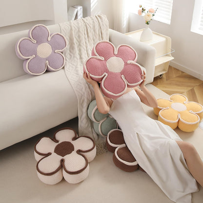 HOKIPO Plush Cotton Flower Cushion | Decorative Throw Pillow for Bed & Sofa - Soft Beige