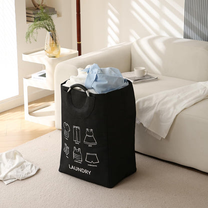 Folding Laundry Bag for Clothes Hamper Basket, Collapsible Storage Basket, Black