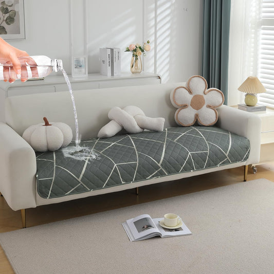 Quilted 1/2/3 Seater Waterproof and Anti-Slip Sofa Cover Mat, Abstract Geometric Shadow Grey