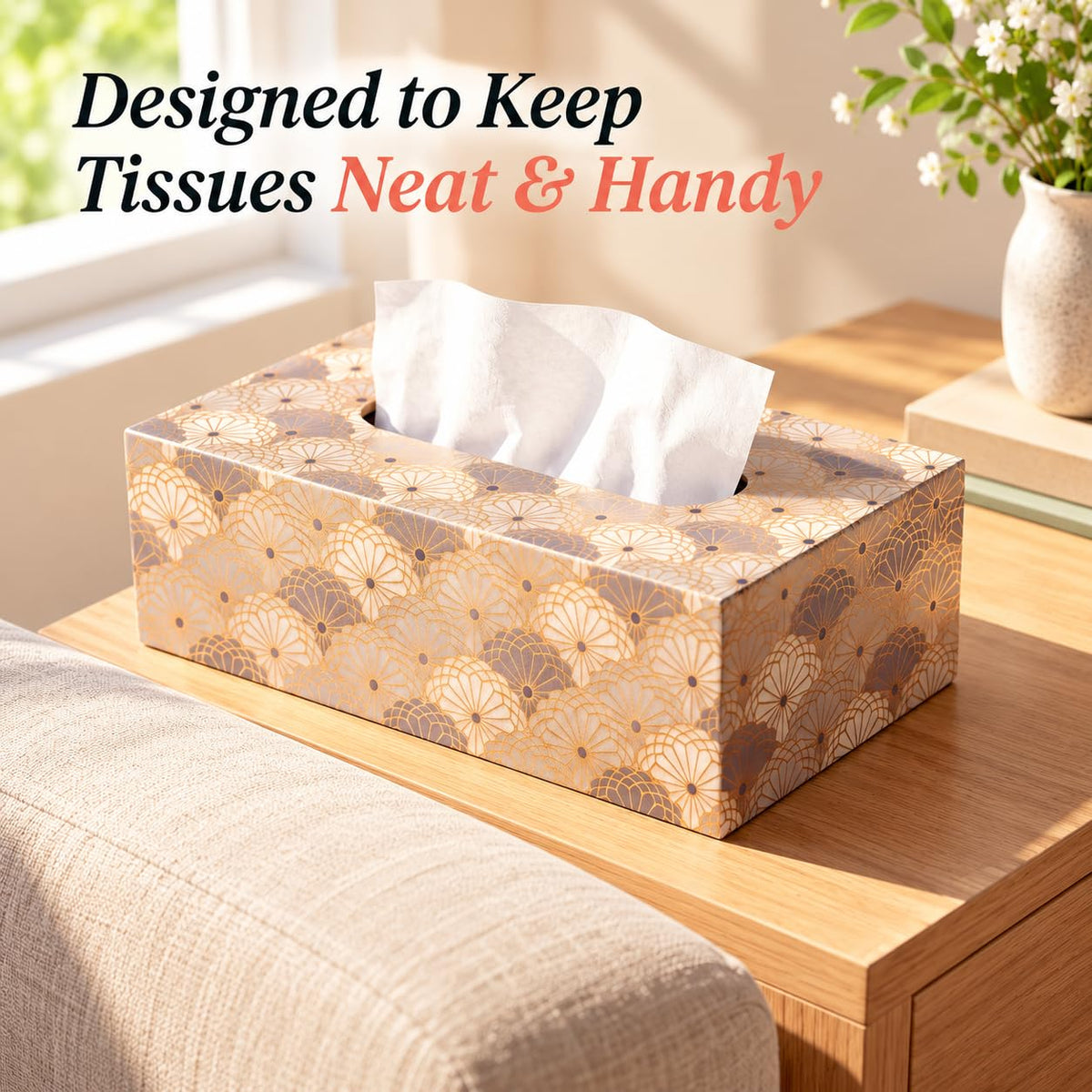 HOKIPO Tissue Box Holder, Rectangle, Engineered Wood, Indigo Flora - image 5