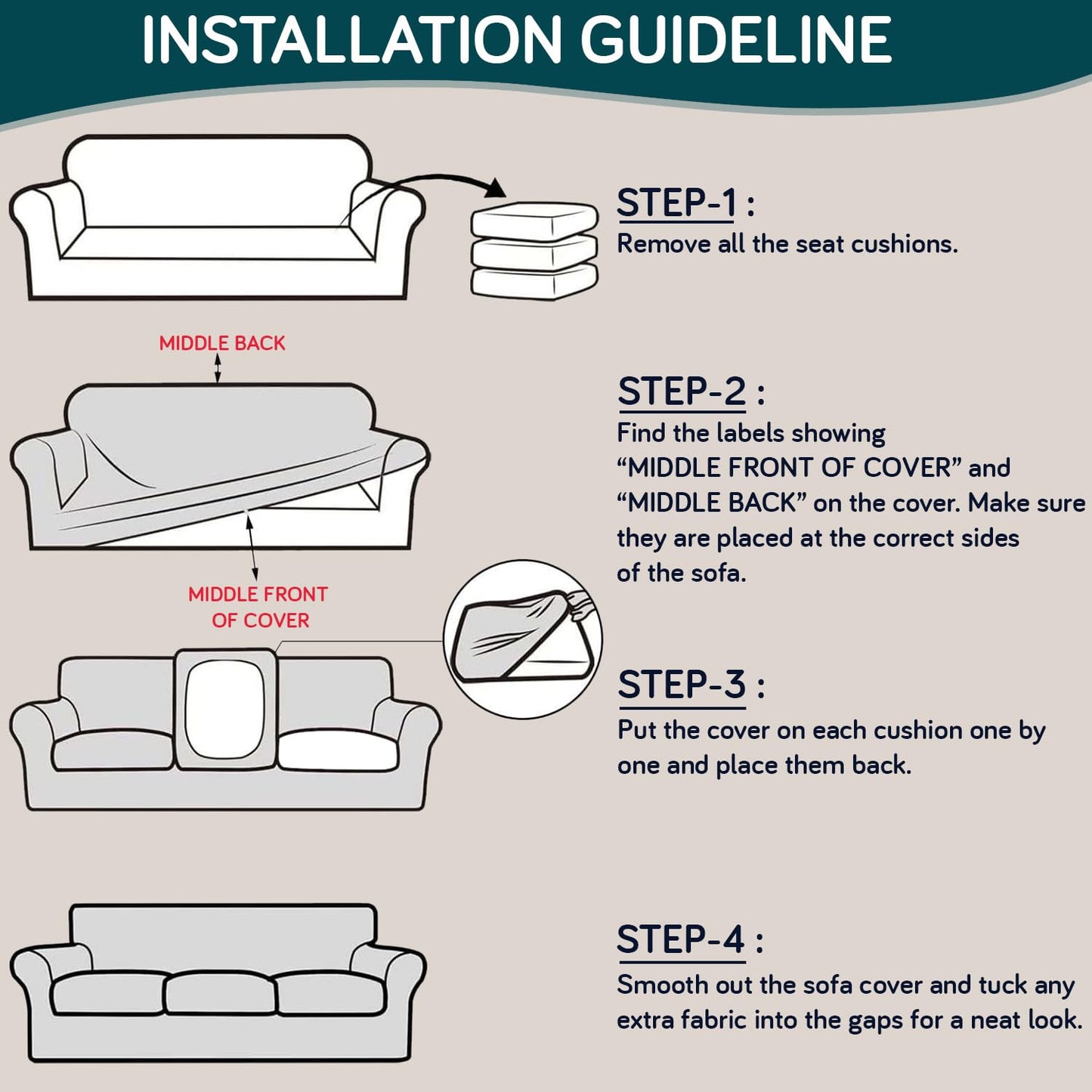 Printed Stretchable Sofa Slipcover with 1/2/3 Pc Separate Seat Cushion Cover for each 1/2/3 Seater, Aqua Palm Whisper