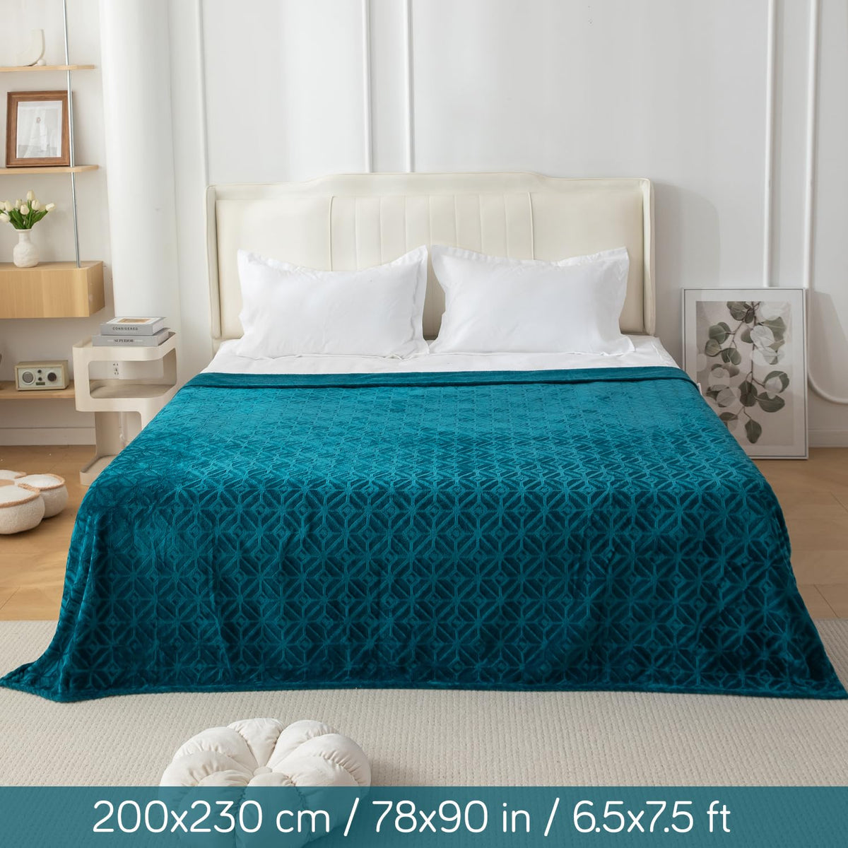 Teal Colour With a Decorative Diamond Pattern Soft Fleece Blankets | HOKIPO