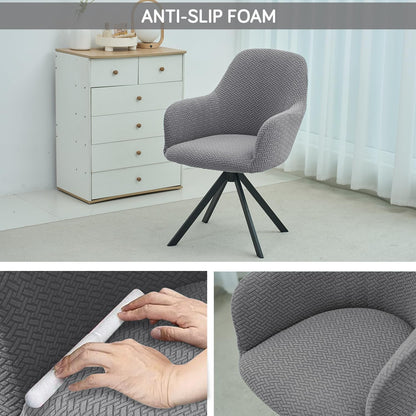 Premium Jacquard Fully Covered Cover for Swivel Dining Chair with Arms, Grey