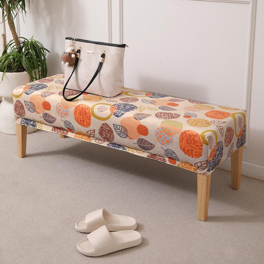 Premium Printed Velvet Dining Bench Cover, Coral Autumn Leaves