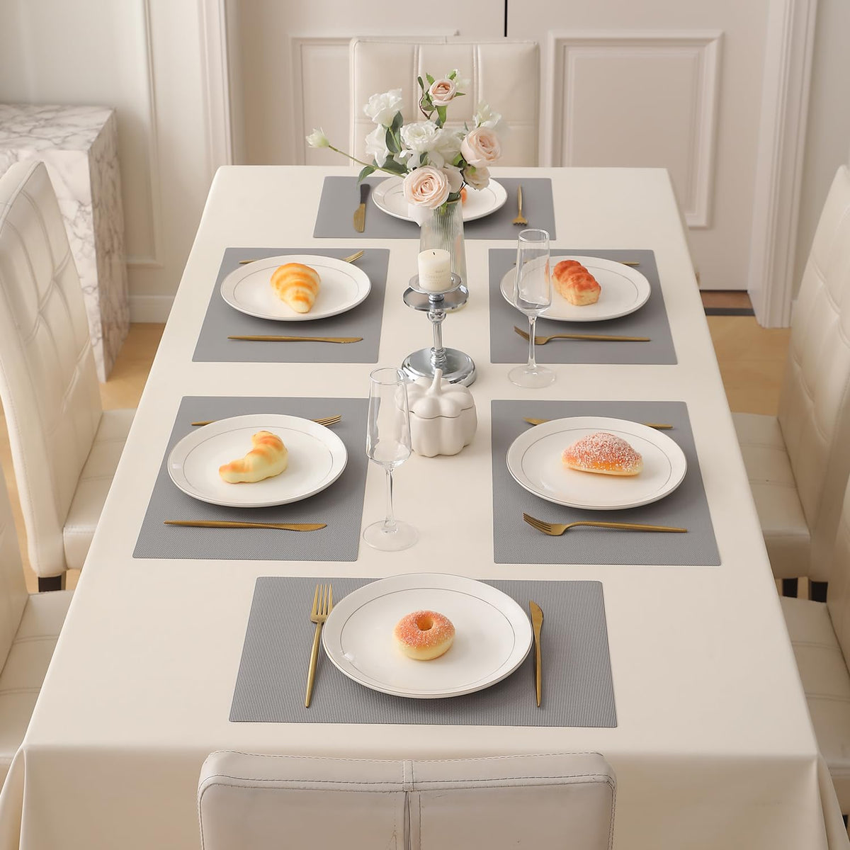 Buy light grey pp waterproof dining table mats set of 6