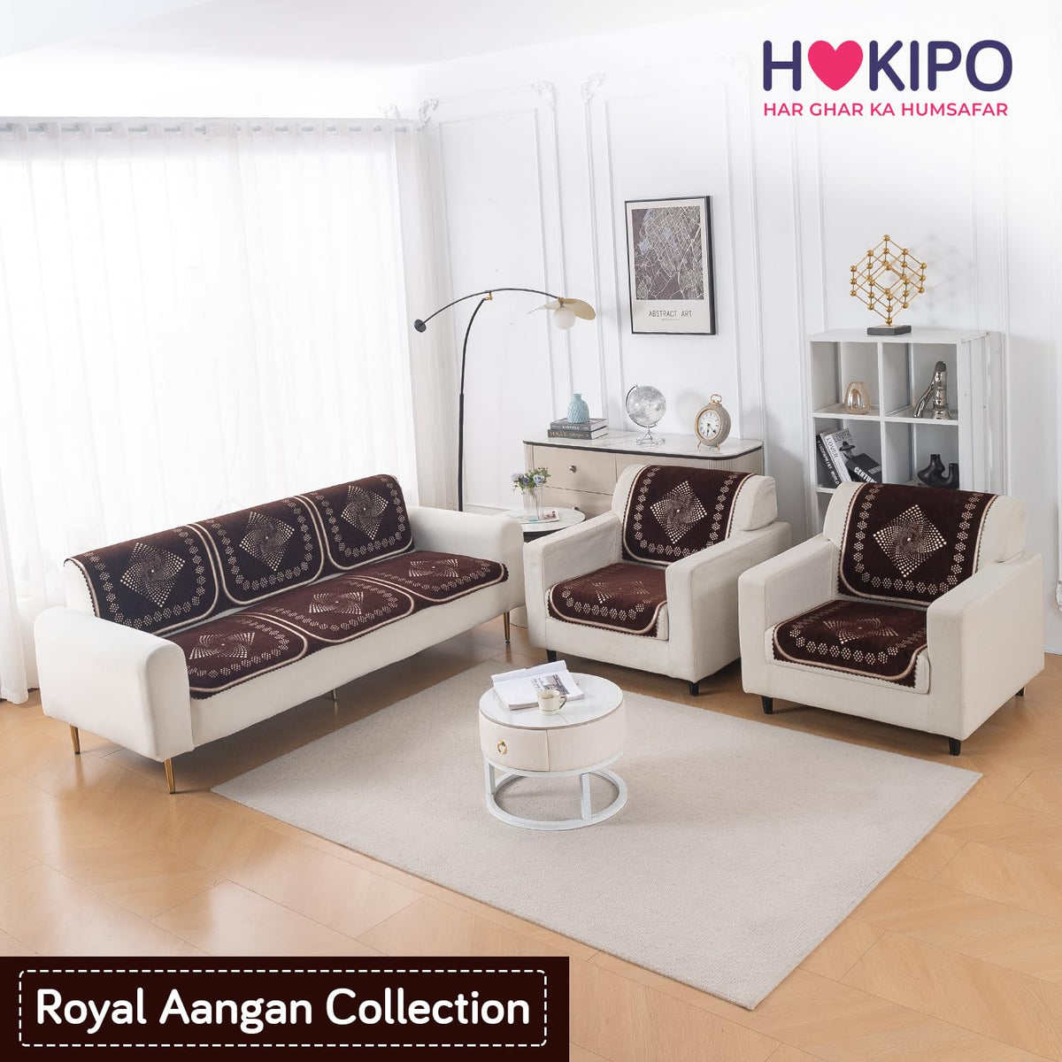 Royal Aangan Premium Chenille Jacquard Sofa Cover 5 Seater Set 3+1+1 Sofa Cover for Seat & Back, Sheesh Brown
