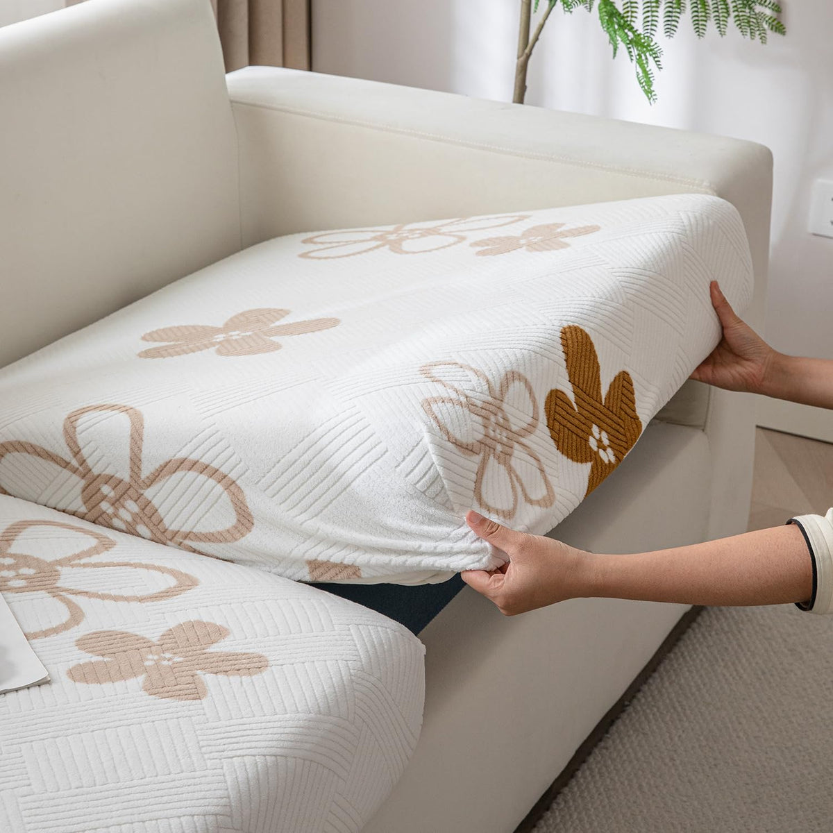 Stretchable Thick Fleece Textured Seat Couch Cushion Cover for 1/2/3 Seater, Russet Brown