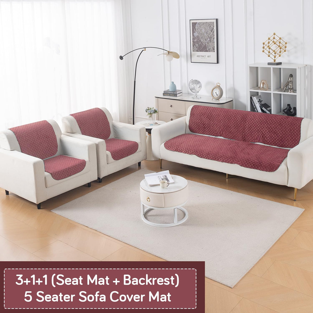 Quilt Classic 5-Seater Sofa Cover (3+1+1), Pink