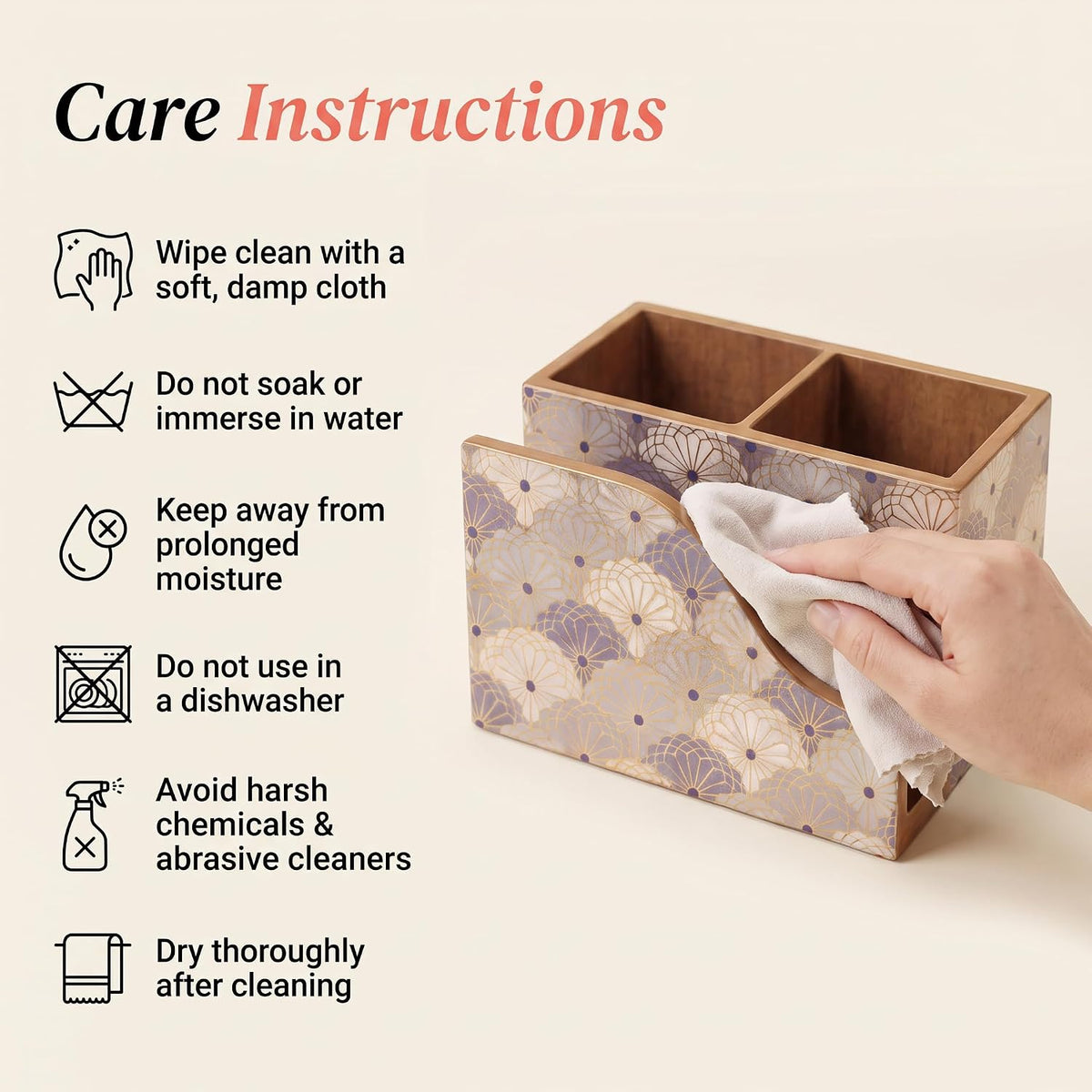 HOKIPO Cutlery Holder with Napkin Stand, Engineered Wood, Indigo Flora - image 5