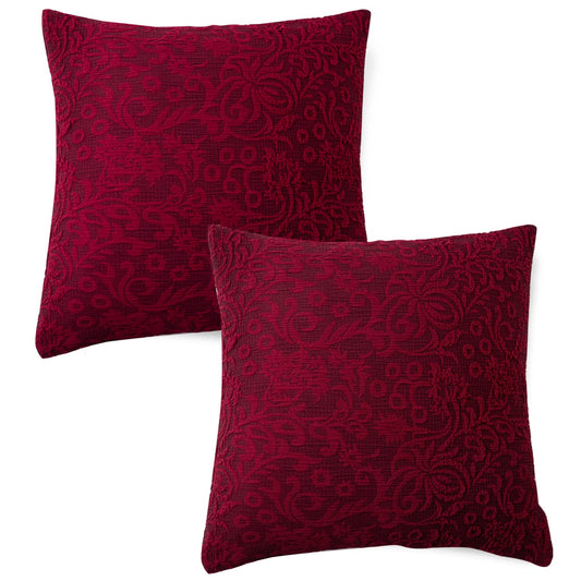 Buy Premium Wine Red Colour Woven Jacquard Zippered Square Pillow Cover Online