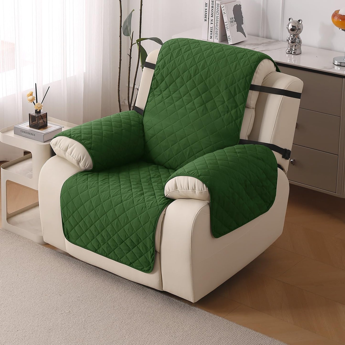 UrbanQuilt Recliner Sofa Slipcover Mat with Dual Belt for 1/2/3 Seater - Forest Green