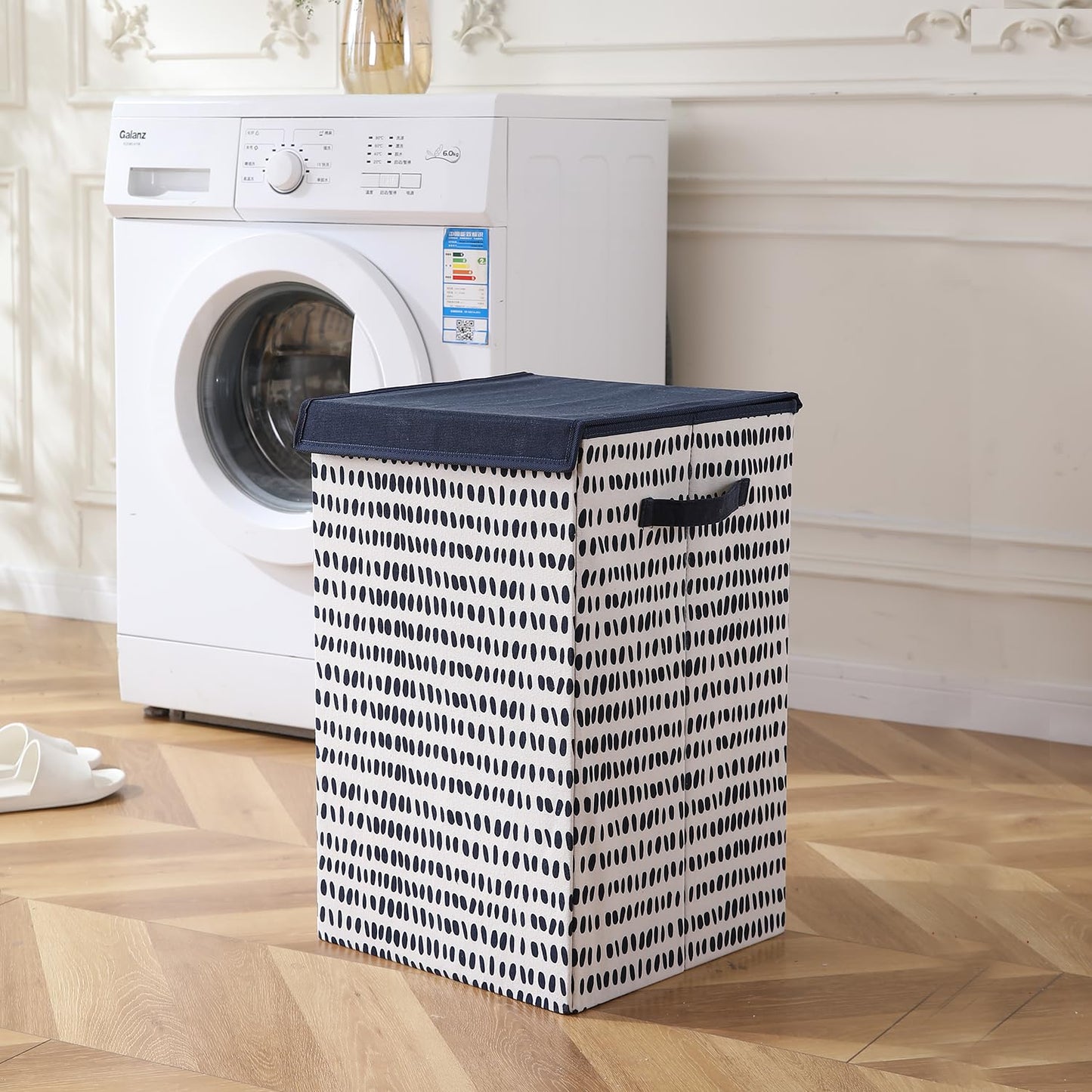 Foldable Laundry Basket for Clothes with Lid, Dots