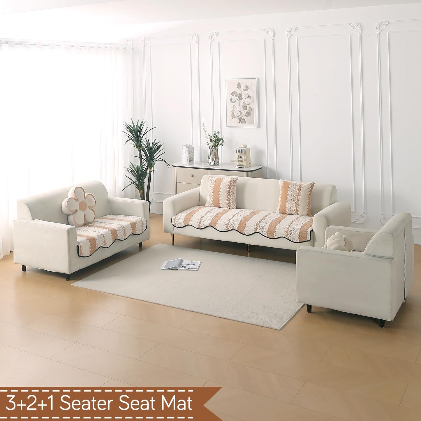 Luxury Wavy Anti Slip Plush Sofa Cover Mat, Desert Brown