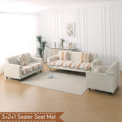 Luxury Wavy Anti Slip Plush Sofa Cover Mat, Desert Brown