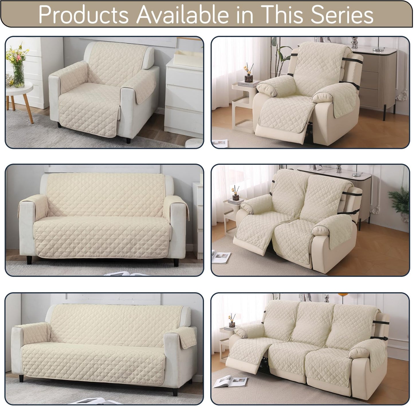 UrbanQuilt Recliner Sofa Slipcover Mat with Dual Belt for 1/2/3 Seater - Cream