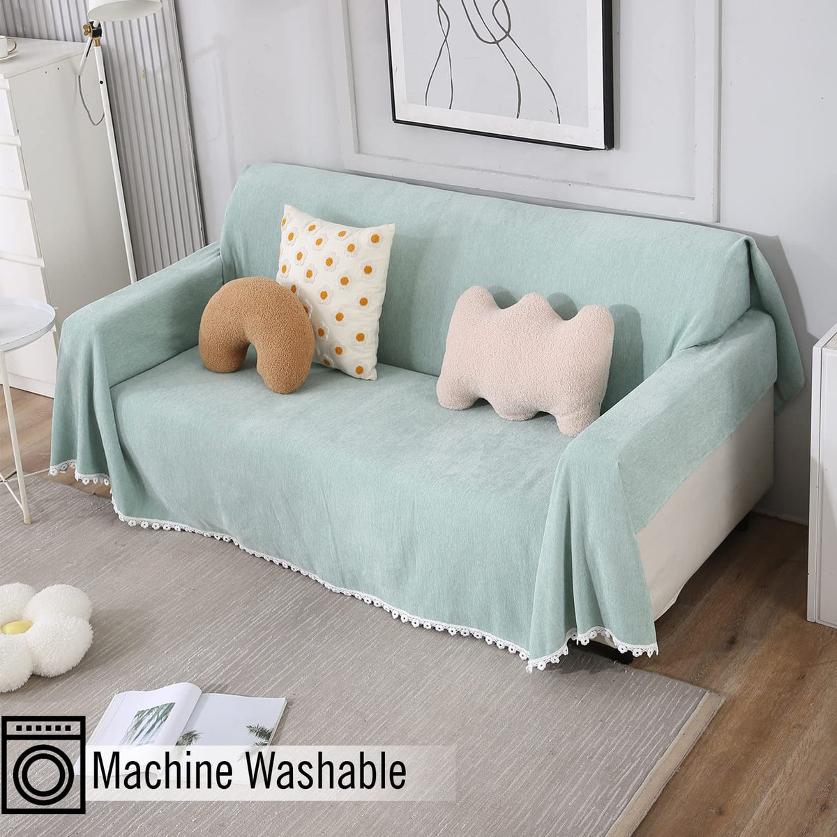 Elegant Mint colour chenille throw for sofa 
