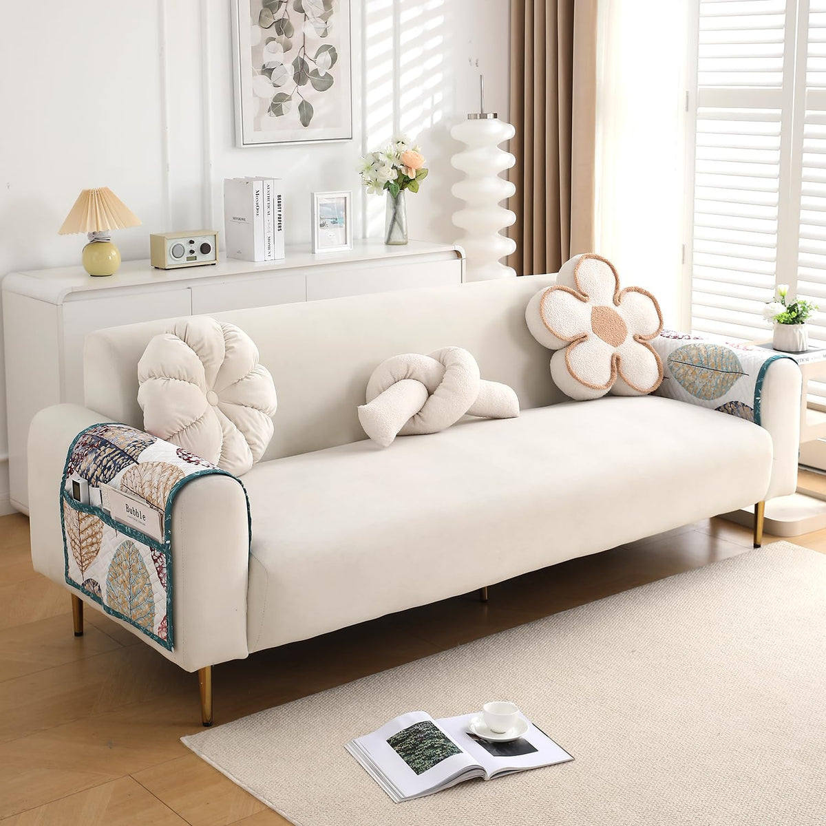 'Homehues' Printed Quilted Sofa Cover Mats, Multicolor Linden Leaf
