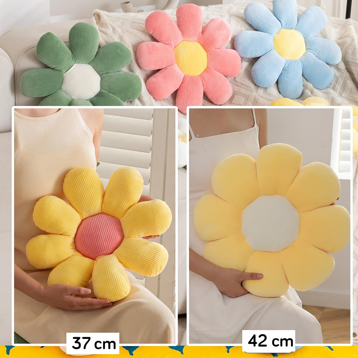 Luxury Flower Plush Decorative Pillow – Ultra-Soft Seating Cushion (42 cm, Soft Blue)