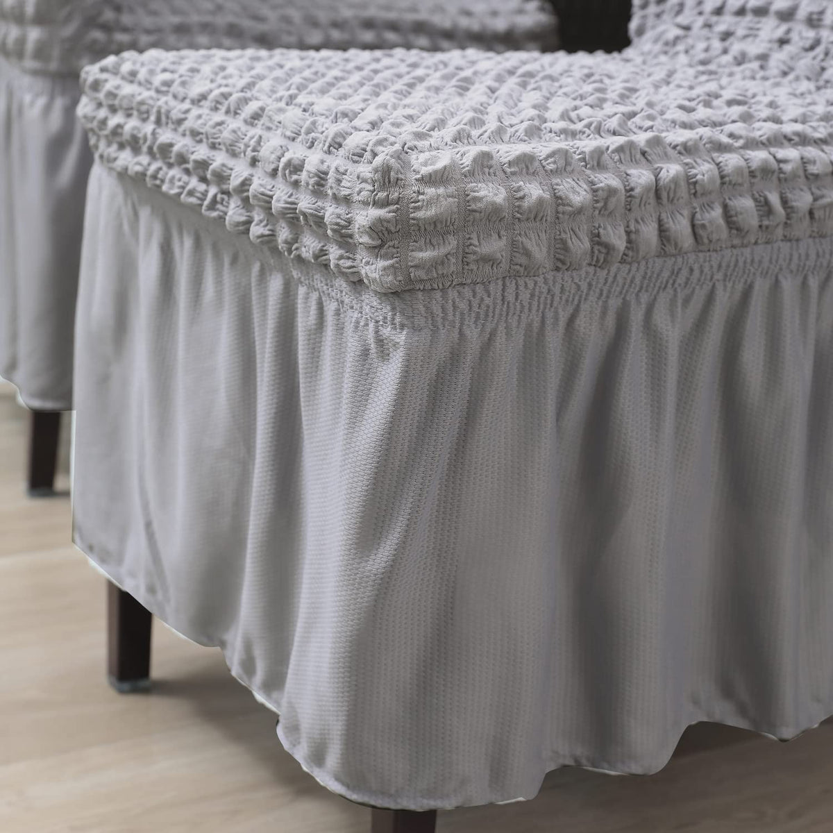Elastic Stretchable 280 GSM Bubble Dining Chair Cover with Frill, Ash Grey