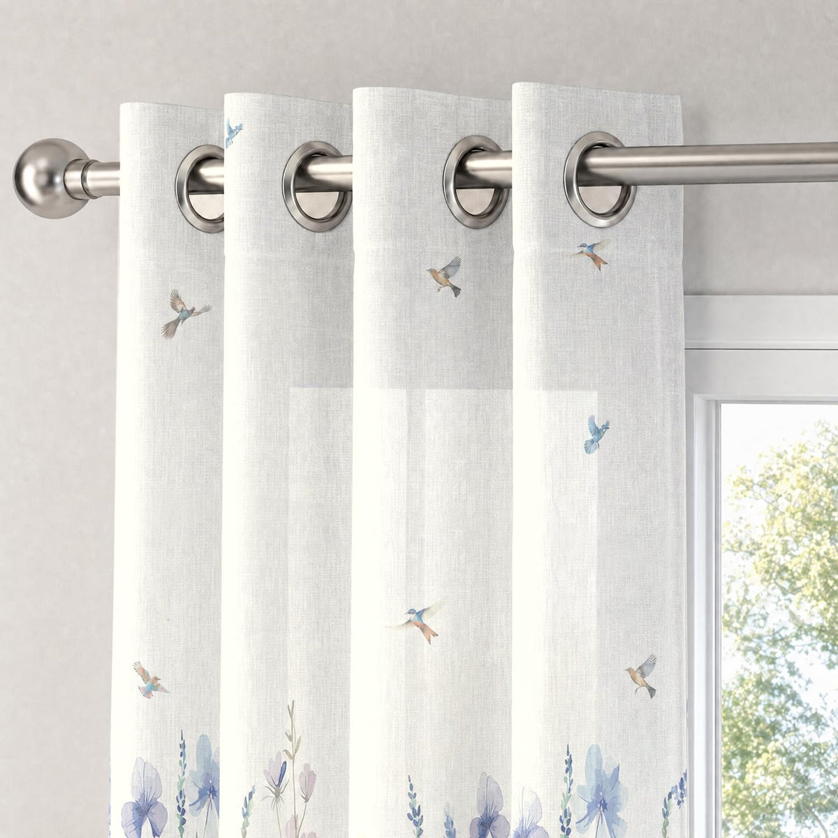 HOKIPO Meadow Bloom Sheer Curtains, 7 Feet Long - Bluebird Blossom - image 6