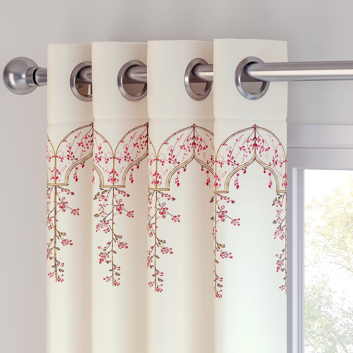 HOKIPO Harmony Printed Eyelet Curtains, 7 Feet Long - Lotus Arch - image 7