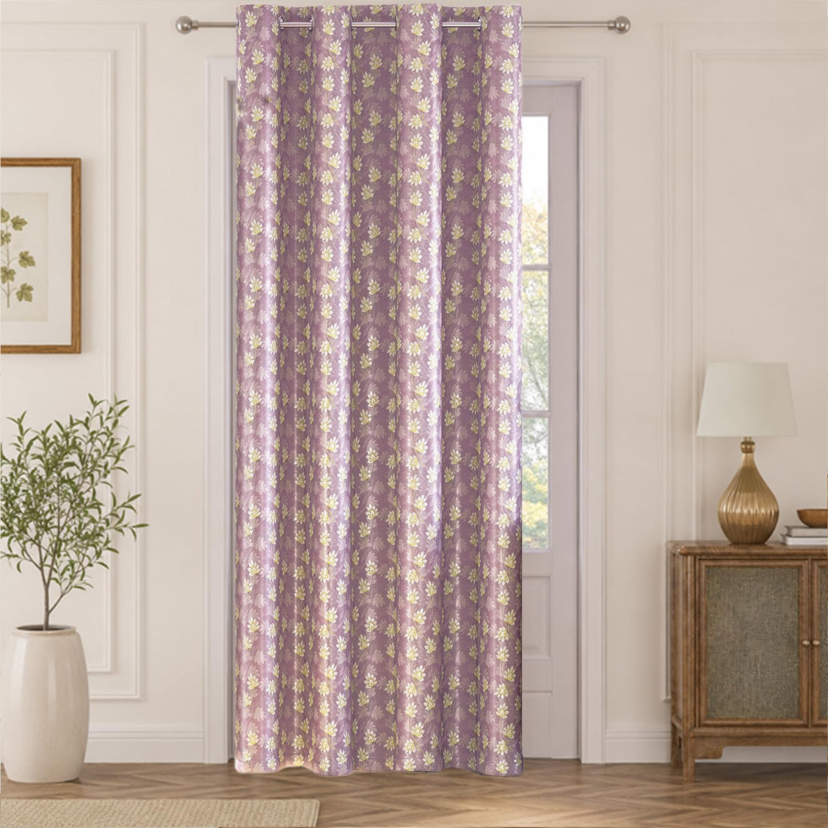 HOKIPO Vogue Shine Eyelet Curtains, 7 Feet Long - Misty Rose - image 2